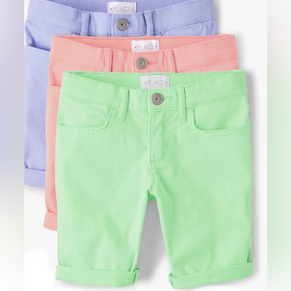 NWOT- 3 pair of Children’s Place skimmer shorts. Mint, Pink, Periwinkle.